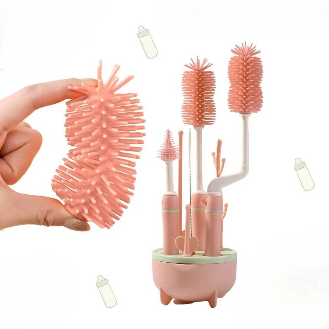 8-piece bottle and pacifier cleaning brush set with stand