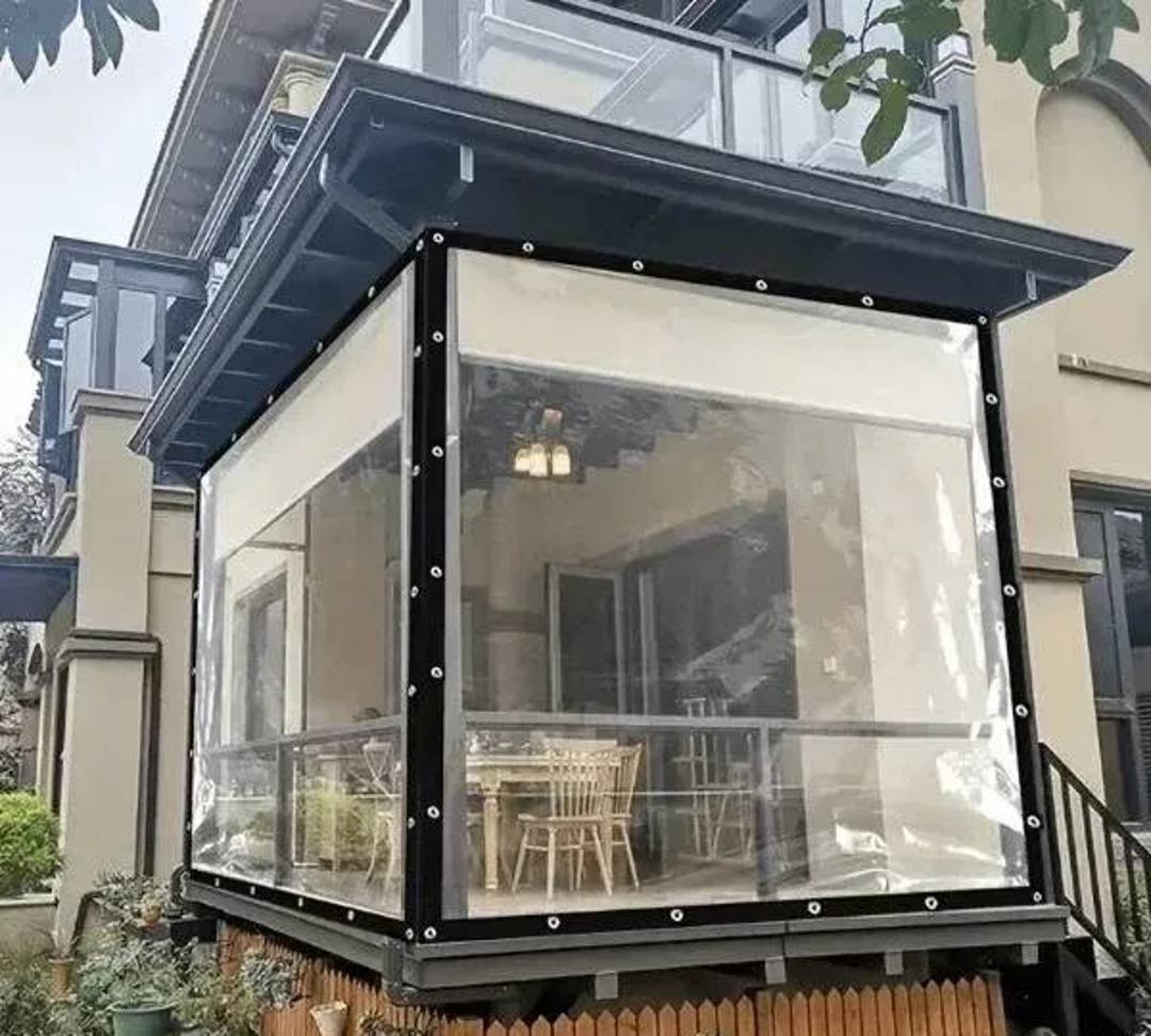 Transparente PVC-Schutzfolie zum Verschließen der Terrasse, 3 x 4 m oder 4 x 6 m