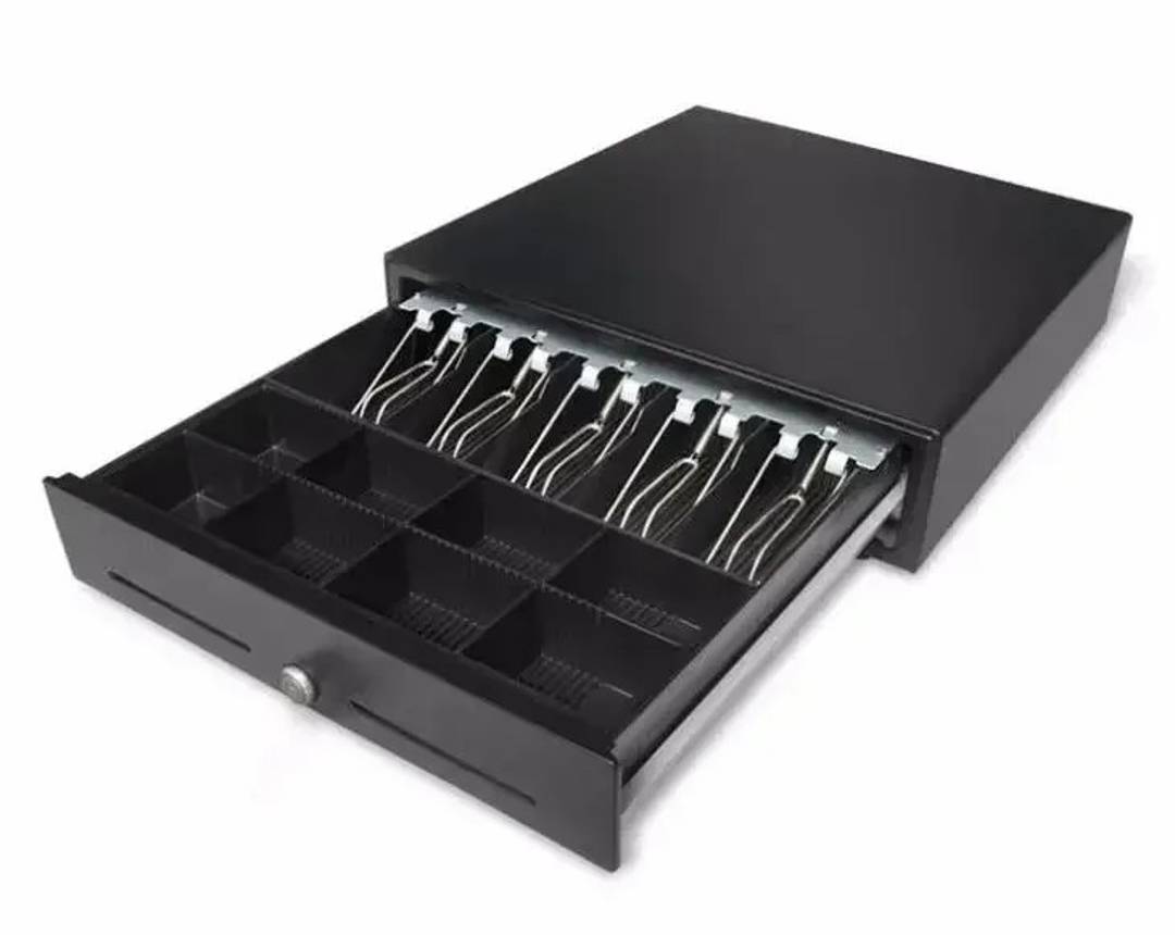 Metal cash drawer with 4 banknote compartments and 5 coin compartments