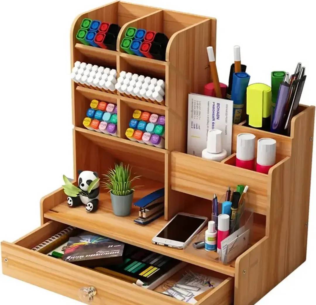 Drveni organizator za radni sto sa 11 pregrada i fiokom, 25,4 × 24,5 × 15 cm
