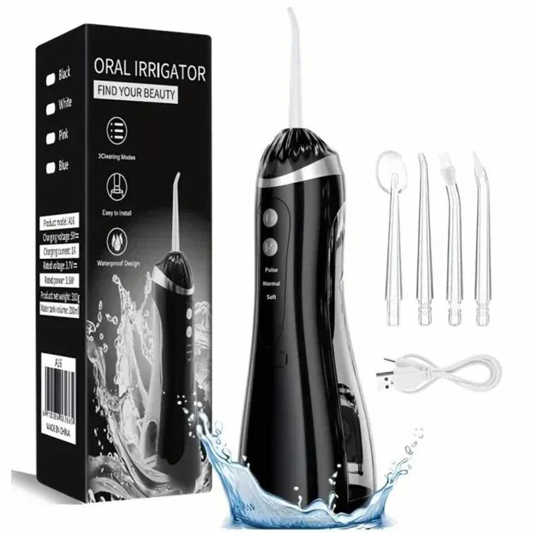 Bežični oralni irigator 200 ml sa 3 režima i 4 nastavka, crni