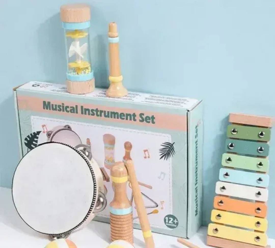Musikset aus Holz für Kinder mit Xylophon und Tamburin