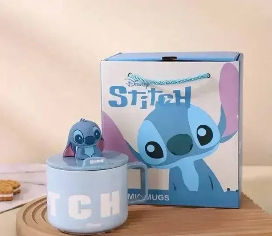 Stitch ceramic mug with lid and 3D figurine, in a gift bag