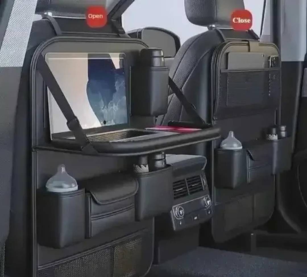 Autositz-Organizer aus Kunstleder mit klappbarem Tischchen