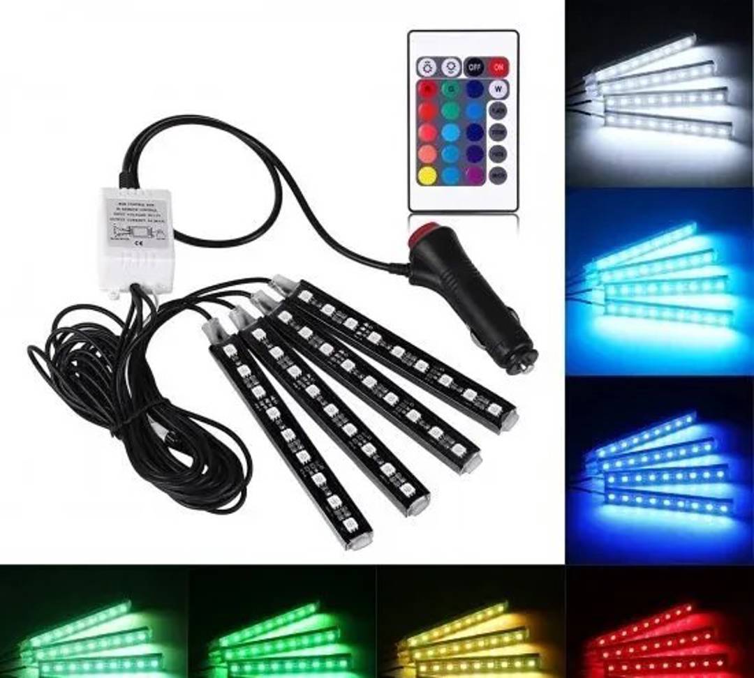 Iluminare ambientală RGB LED pentru interiorul mașinii, 4 benzi