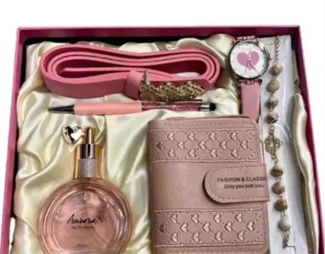 Geschenkset für Damen, 6-in-1 in einer Box: Uhr, Armband, Geldbörse, Parfüm