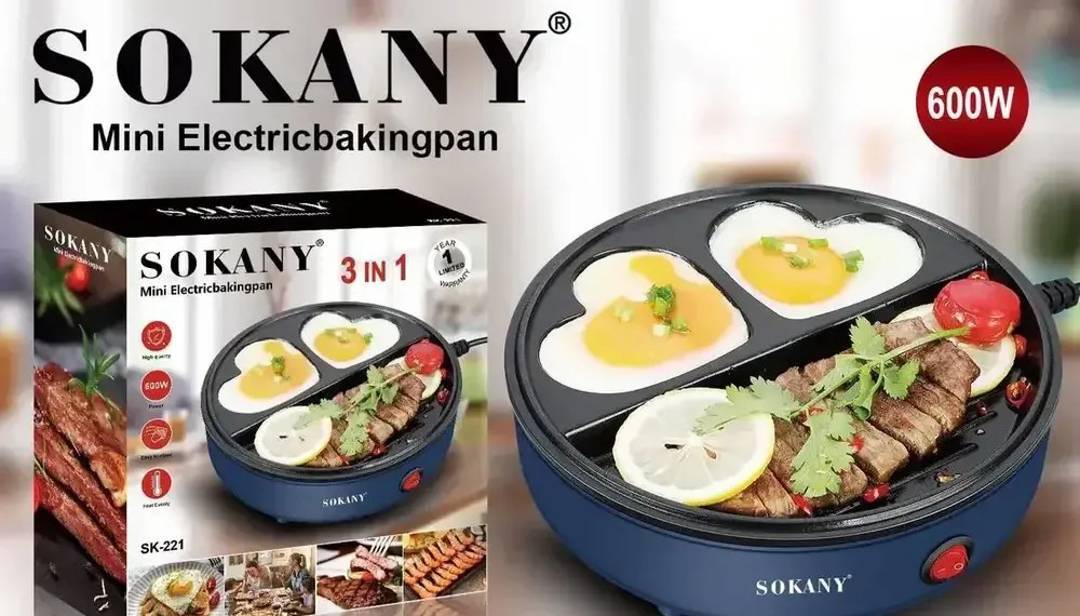 Sokany 3 u 1 mini električni gril-tiganj, 600 W