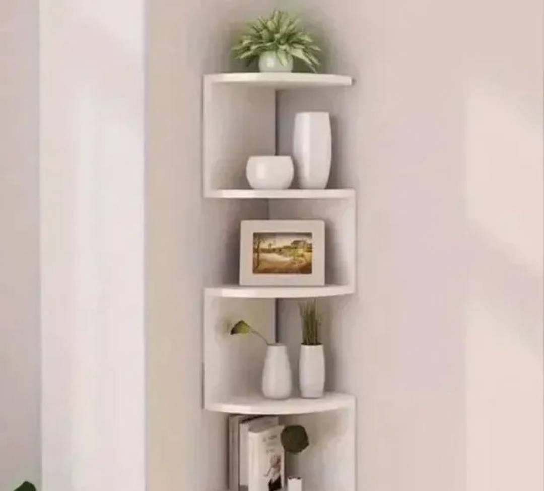 White multi-tier corner wall shelf