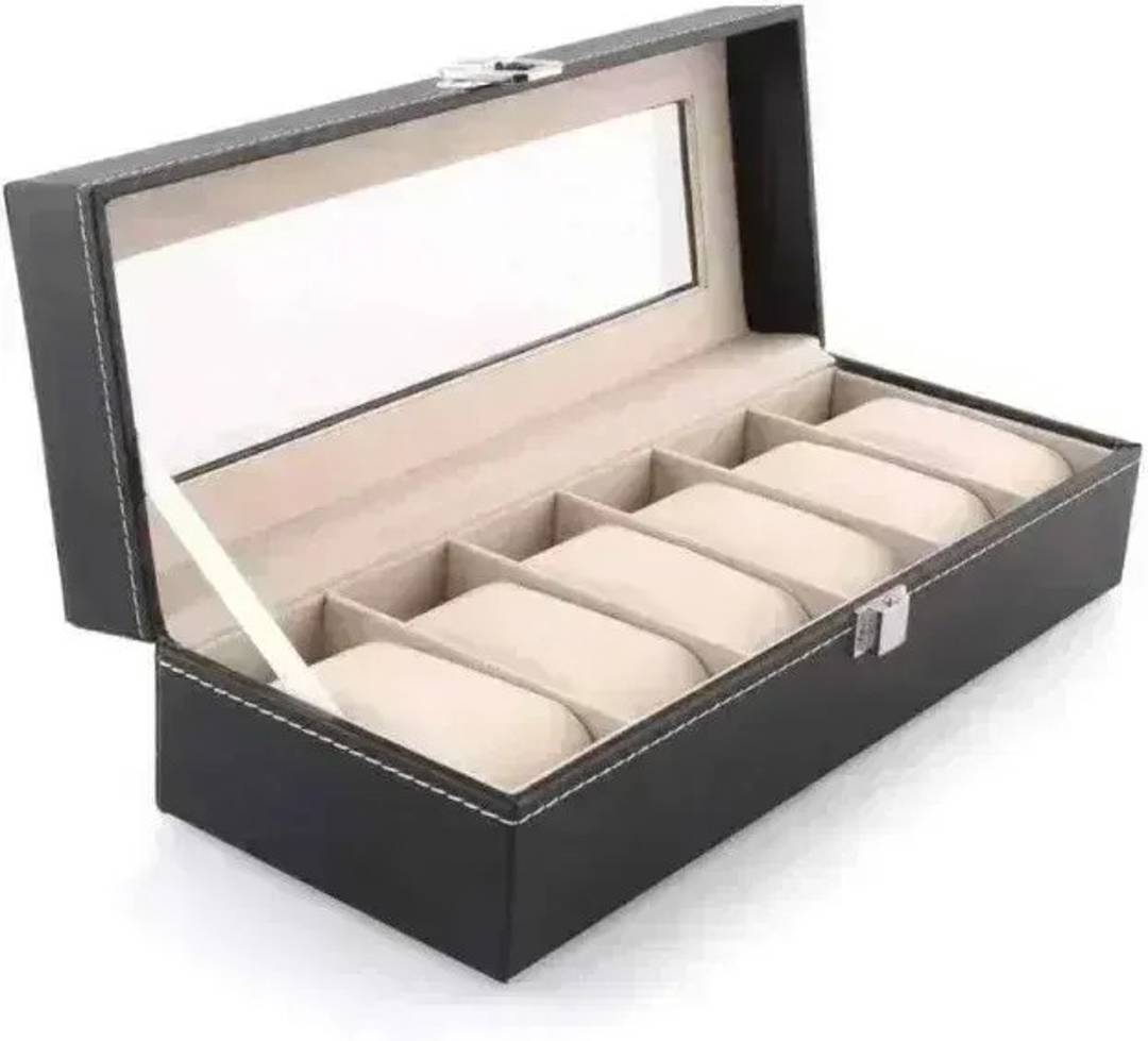 Uhrenbox aus PU-Leder mit Glasdeckel, für 6 oder 12 Uhren
