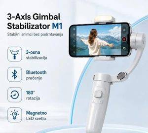 Gimbal stabilizator M1 za telefon, 3 ose, sa LED svetlom — Beograd