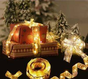 LED-Lichter an dekorativem goldenem Band, 5 m oder 10 m, batteriebetrieben — Beograd