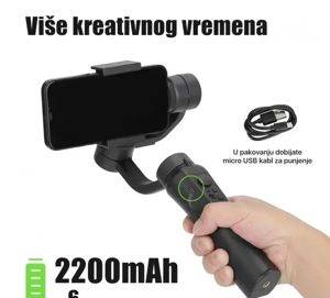 Gimbal stabilizator za telefon sa 3 ose i stalkom, crni — Beograd