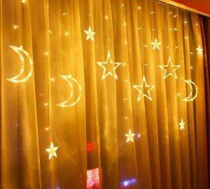 LED-Lichtervorhang mit Mond und Sternen, 3 m, gelbes Licht — Beograd
