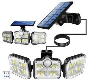 Solarna zidna LED lampa sa 3 glave, senzorom pokreta i daljinskim — Beograd