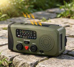 Solarni kamping radio sa dinamo punjenjem, power bankom i LED lampom — Beograd