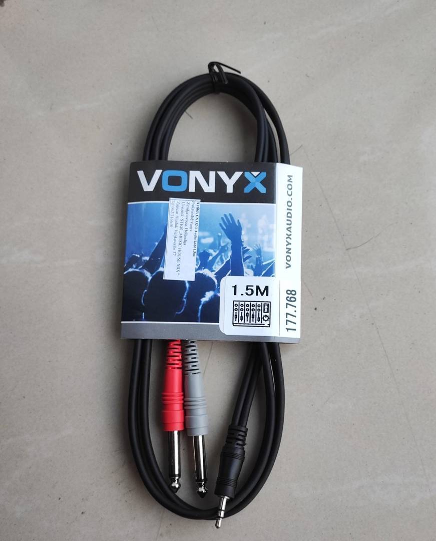 Vonyx kabl 2× banana 6,3 mm na malu bananu 3,5 mm stereo, 1,5 m