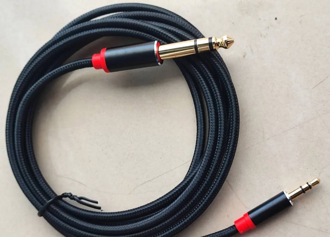 Stereo cable, 6.3 mm jack to 3.5 mm mini jack, braided, 2 m
