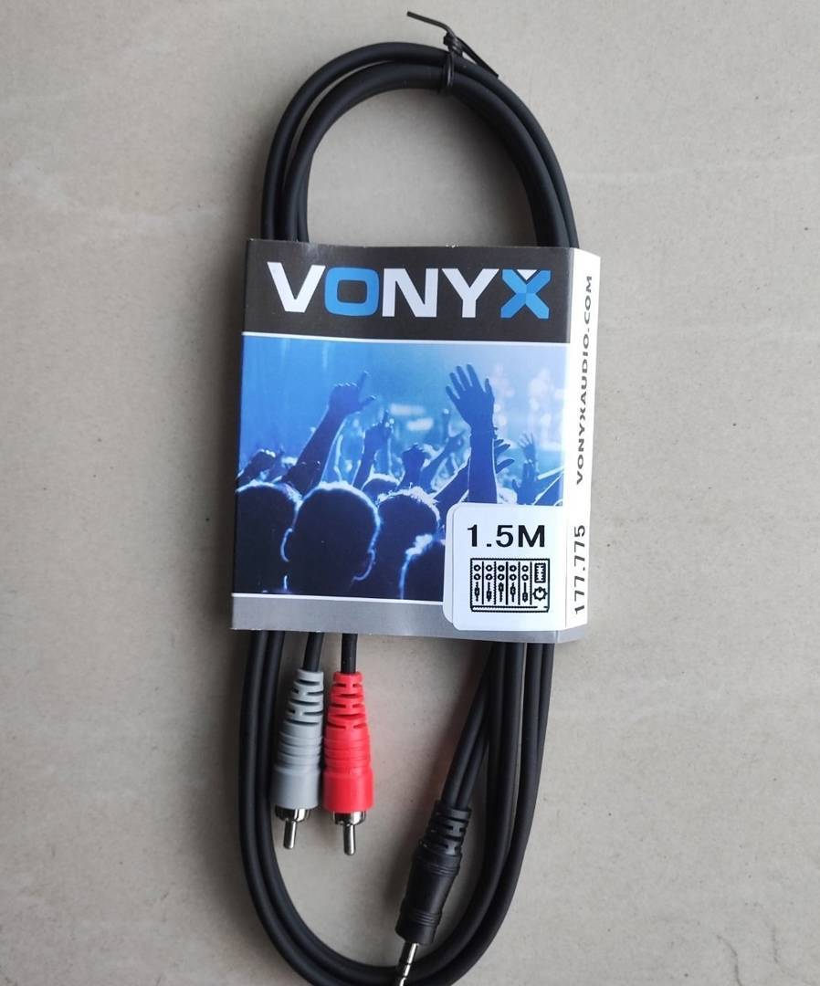Vonyx kábel 2× RCA (cinch) – 3,5 mm-es sztereó jack, 1,5 m