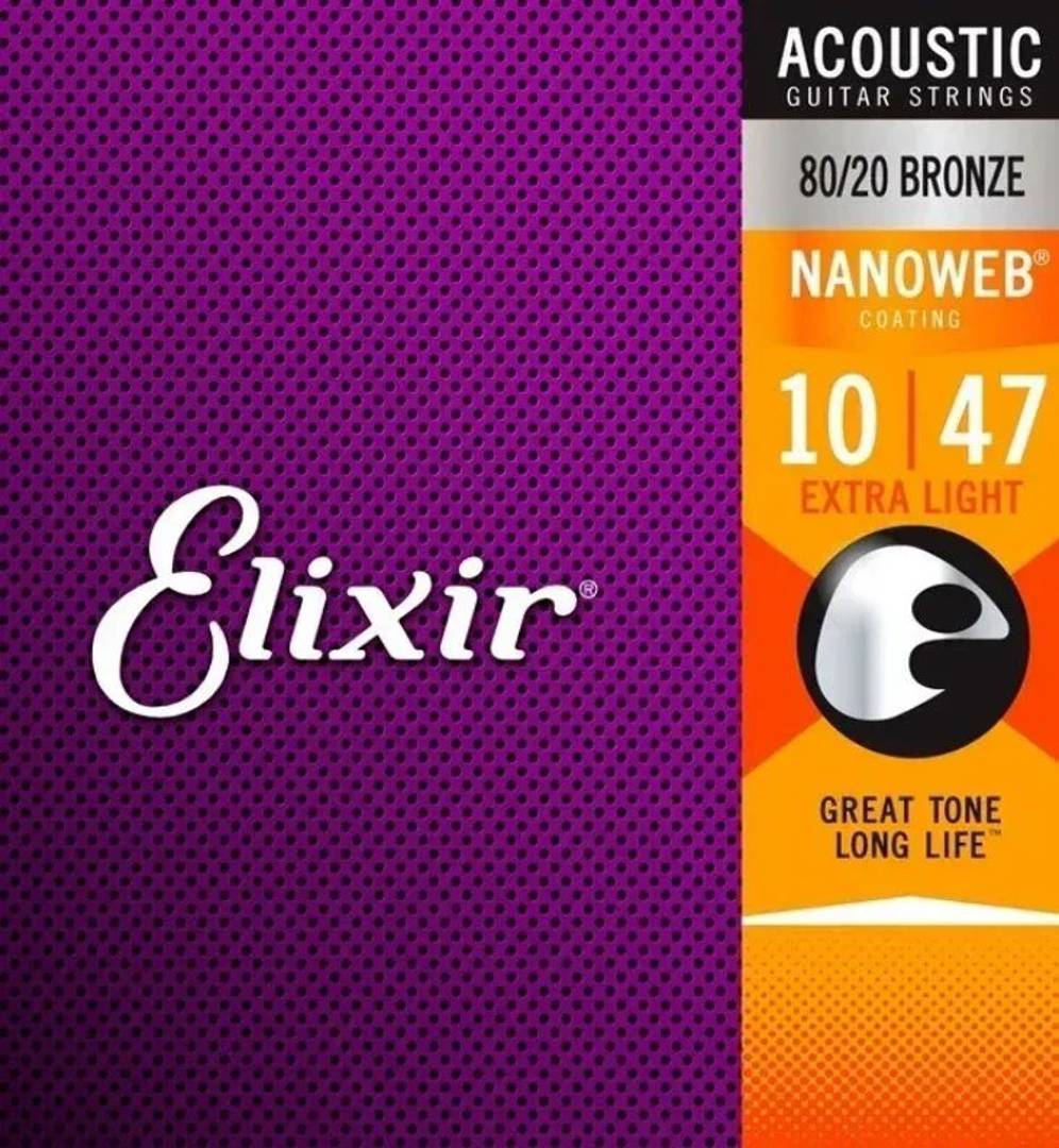 Elixir 80/20 Bronze Nanoweb Saiten für Akustikgitarre 11002, 10–47