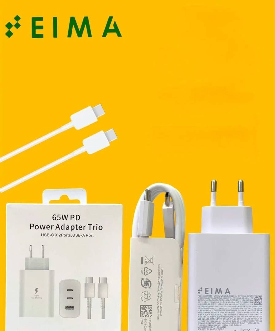Încărcător de priză EiMa GaN EM01 65W, 2x USB-C PD + 1x USB-A